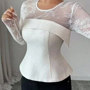 Apricot Elegant Women's French Lace Patchwork Blouse